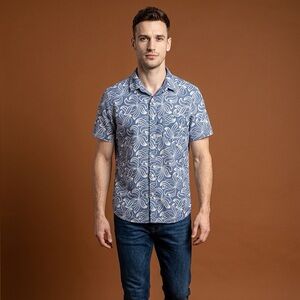 American Eagle Seriously Soft blue short-sleeve button-down shirt